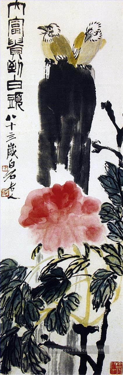 Qi Baishi oiseaux sur fleur ancienne Chine à l’encre Peintures à l'huile